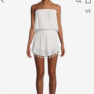 RAMY BROOK tube top dress with fringe Pom poms